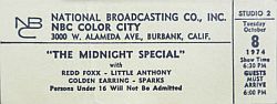 Golden Earring show ticket for October 08, 1974 NBC The Midnight Special TV recording